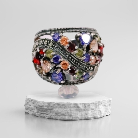 Sterling Silver Multicolored‎ Gemstone Ring - Picture 1 of 6